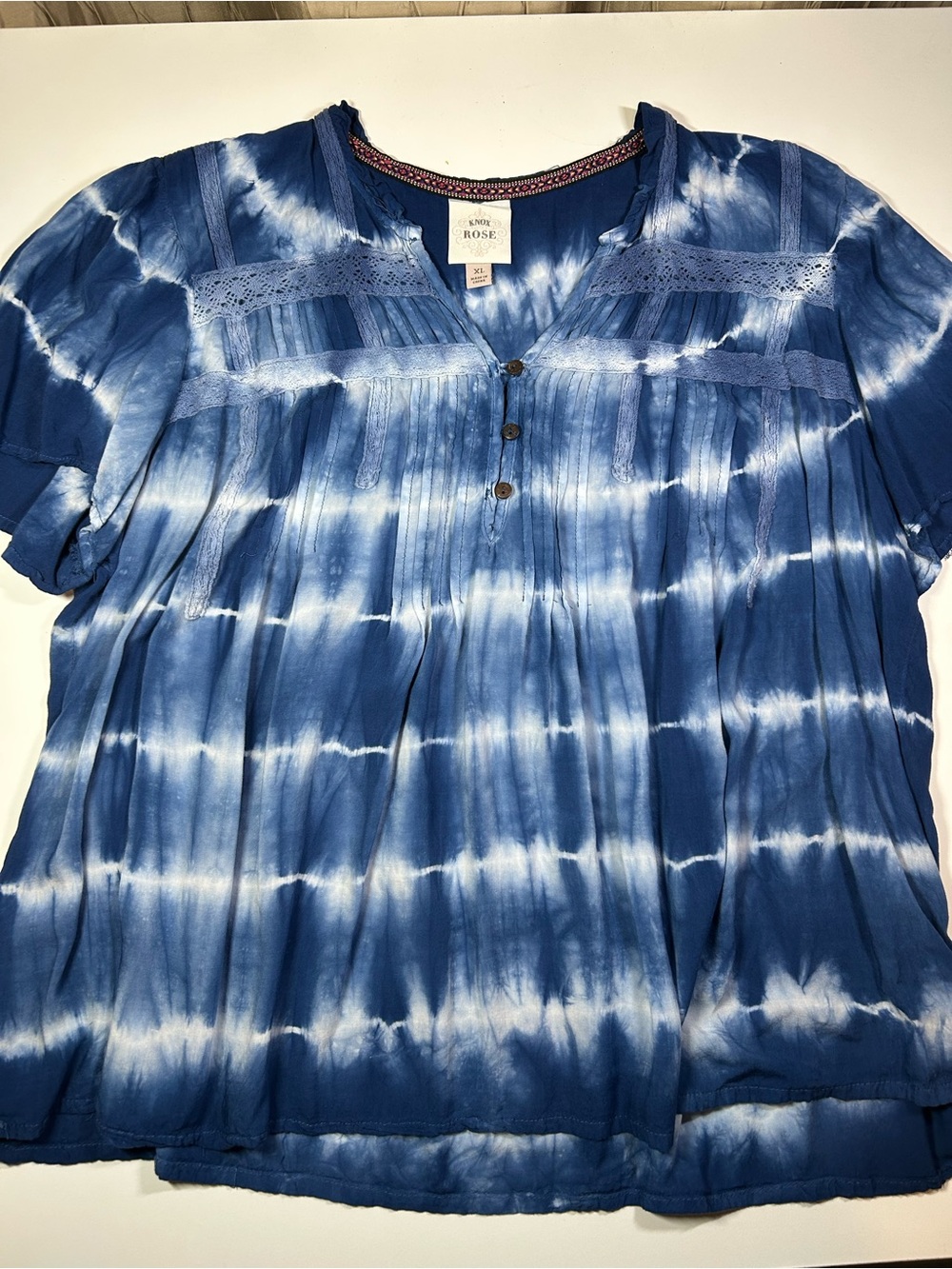 Knox Rose Women’s Extra Large XL Blue Tie-Dye Lace Trim Blouse Target